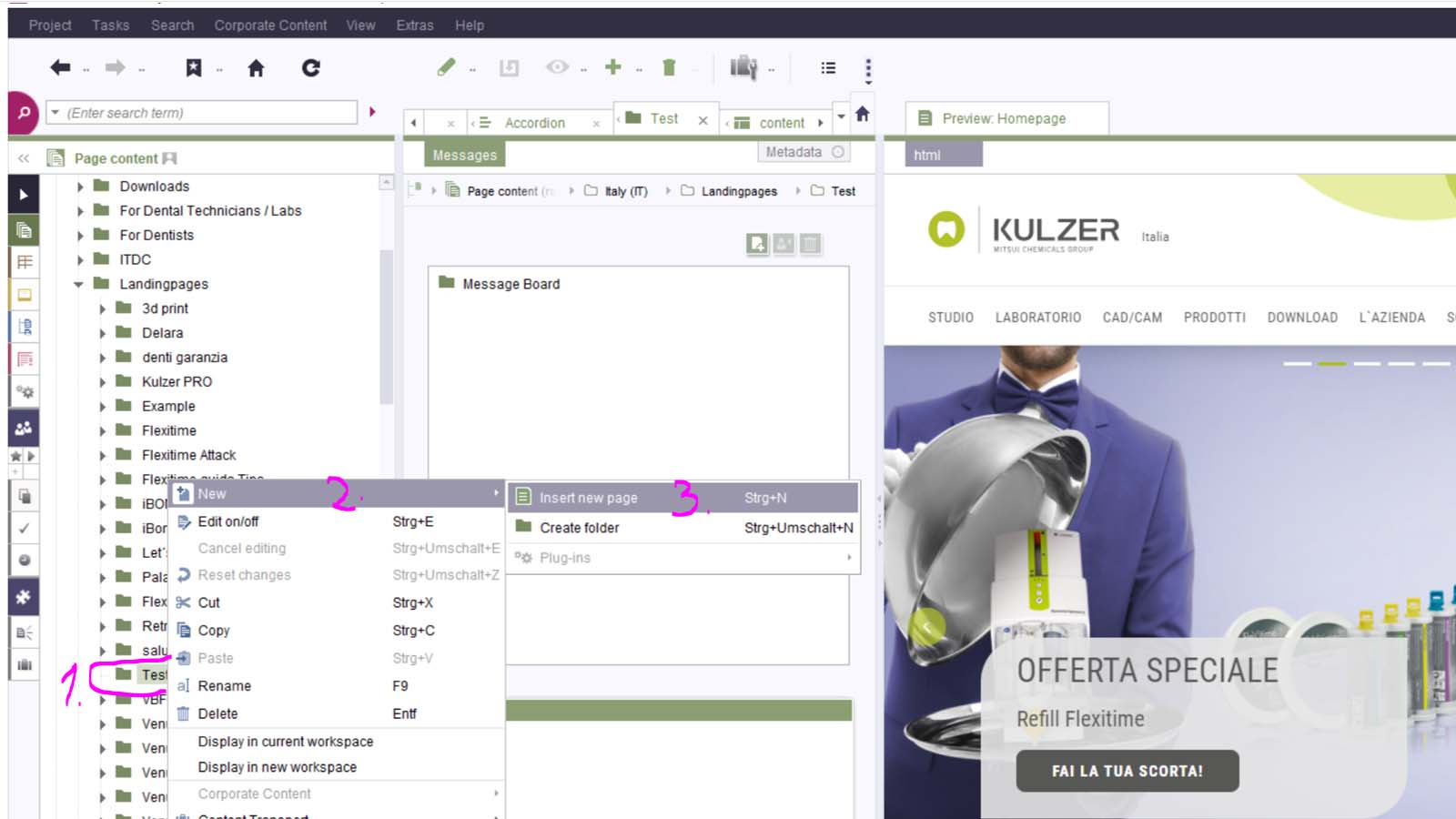 Creating new page in First Spirit