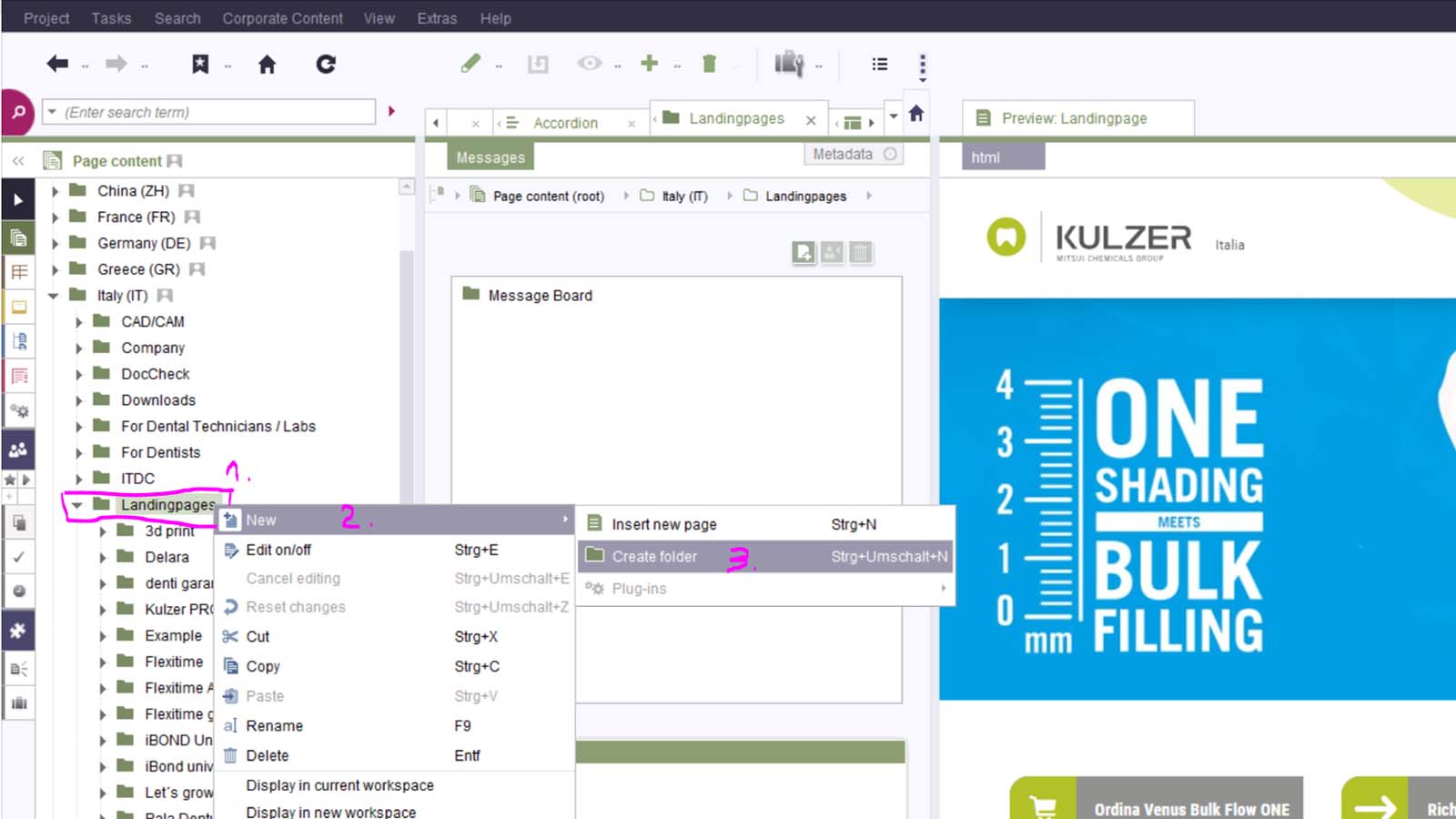 Creating new pages in FirstSpirit