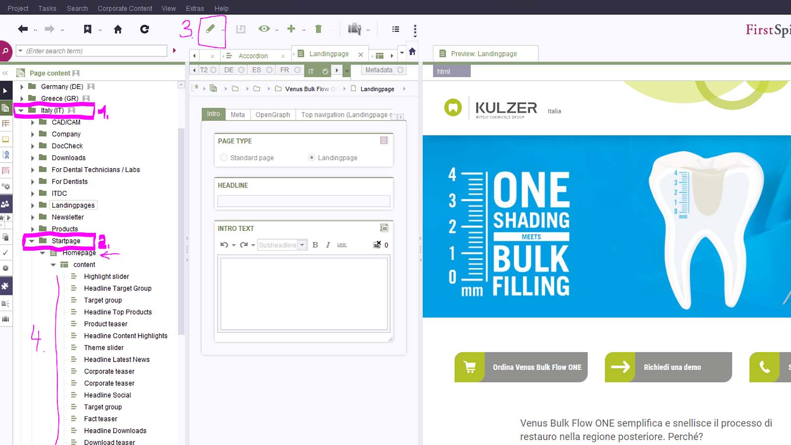 Editing existing content pages & landingpages in FS